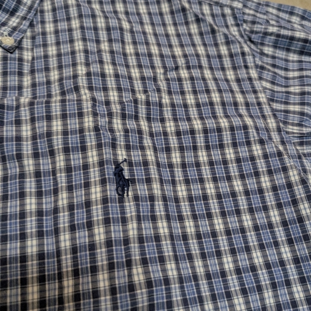VTG Ralph Lauren Custom Fit Men's M Check Blue White Button Down Shirt - Picture 3 of 6